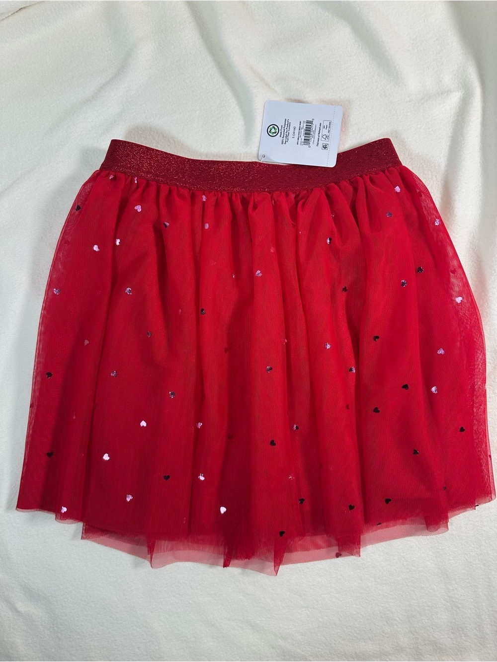 NWT Way to Celebrate Girls’ Red Mesh Skirt Heart Accents Size Large (10/12)